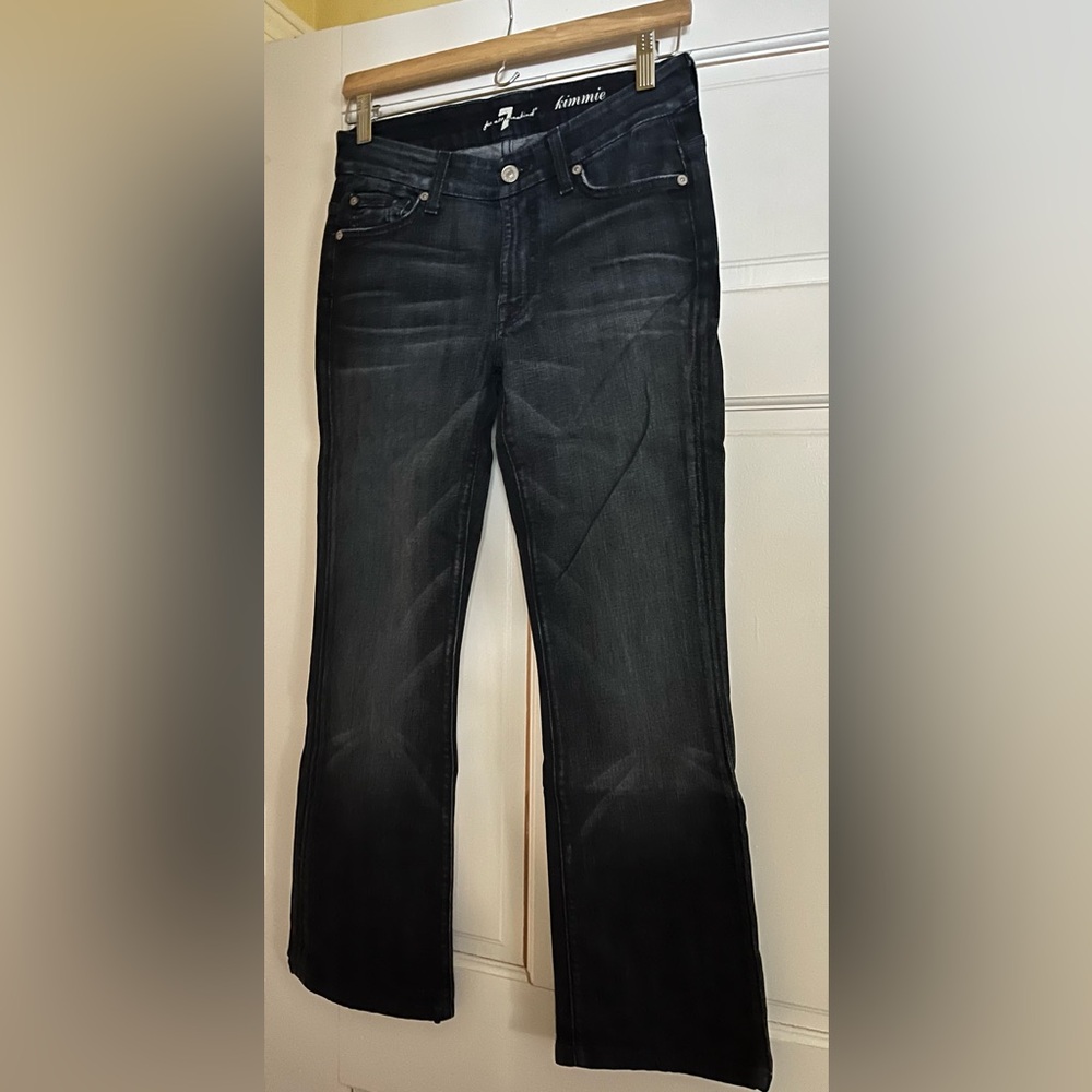 7 Seven For All Mankind Kimmie Petite Bootleg Jeans 27 Distressed Dark Wash